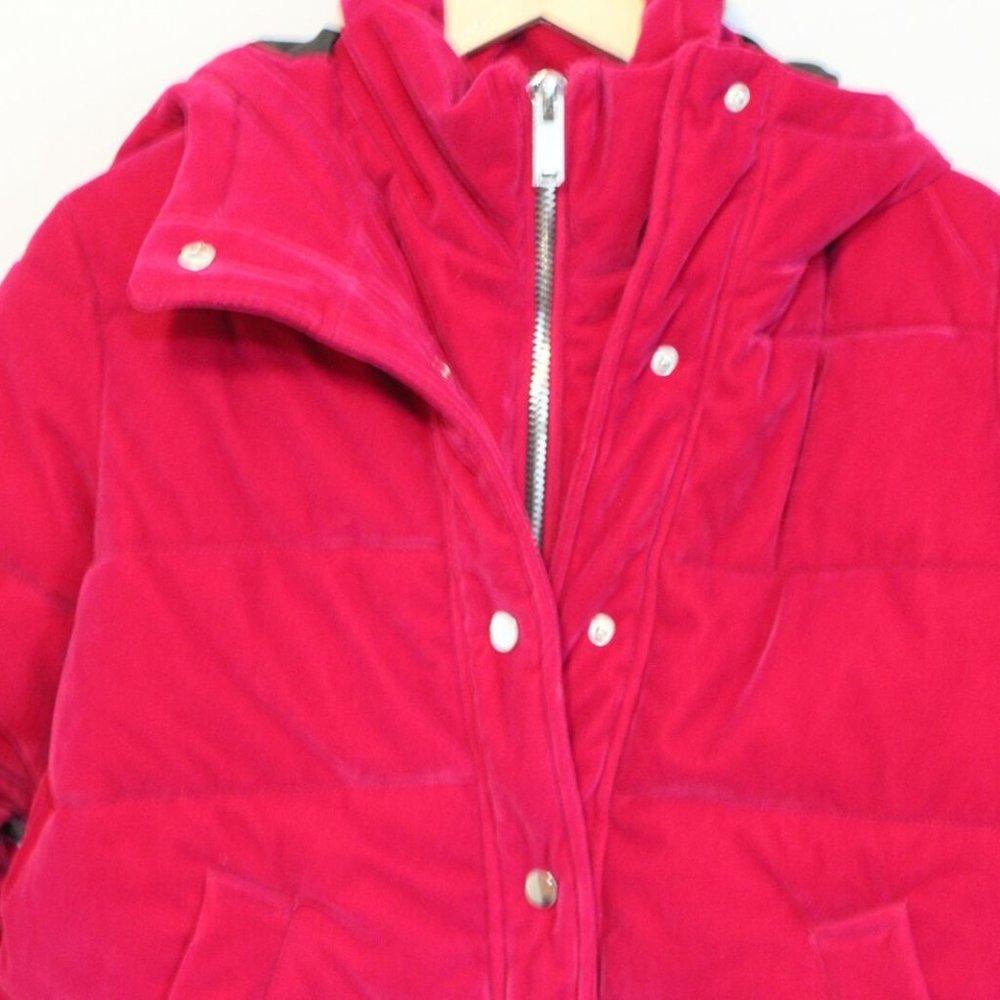 NWT River Island Velvet Hooded Padded Puffer Coat Pink Women's Size 8 H11583 - Picture 4 of 12